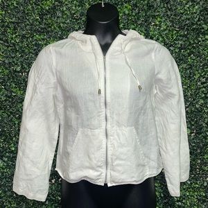 Irish linen Zip Up Hooded Jacket size medium White